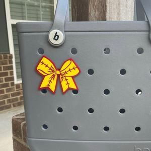 Softball Ribbon Bow Bogg Bag Charm